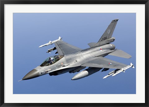 Framed Dutch F-16AM Over the Mediterranean Sea (close up) Print