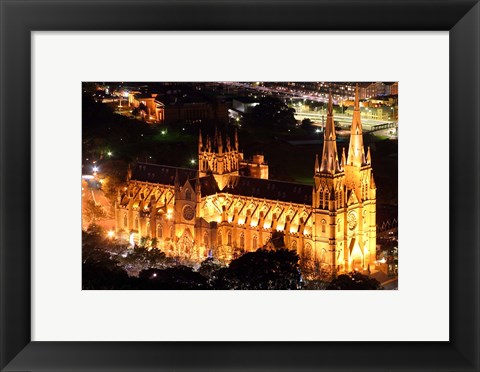 Framed St Mary&#39;s Cathedral at Night,  Sydney, Australia Print