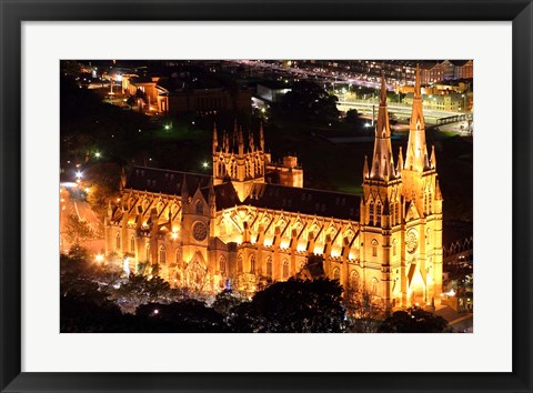 Framed St Mary&#39;s Cathedral at Night,  Sydney, Australia Print