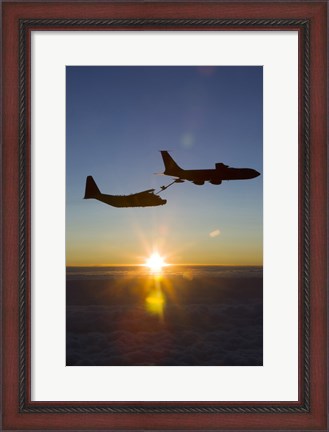 Framed MC-130H Combat Talon II Being Refueled by a KC-135R Stratotanker at Sunset Print