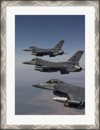 Framed Three F-16&#39;s fly in Formation over Arizona (vertical) Print