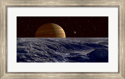 Framed Gas Giant Jupiter Seen Above the Surface of Jupiter&#39;s Moon Europa Print