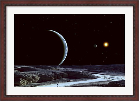 Framed Lone Explorer Follows an Ancient Riverbed Print