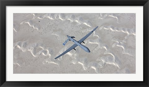 Framed MQ-1 Predator Flies over the White Sands National Monument, New Mexico Print