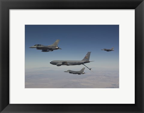 Framed Three F-16&#39;s Join Up with a KC-135 over Arizona Print