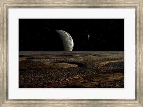 Framed Planet and its Moon are Dimly Lit by a Distant Sun Print