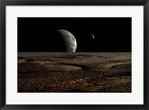 Framed Planet and its Moon are Dimly Lit by a Distant Sun Print