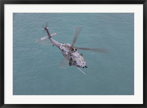 Framed HH-60G Pave Hawk Along the coastline of Okinawa, Japan (from above) Print