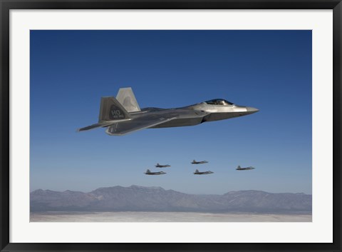 Framed F-22 Raptors Fly in Formation Over New Mexico Print