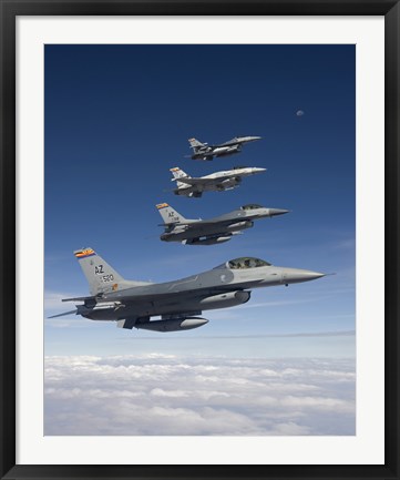 Framed Four F-16&#39;s Fly in Formation During a Training Mission Print