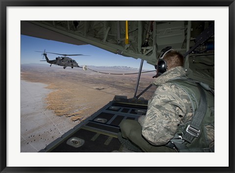 Framed Loadmaster on an HC-130 Watches a HH-60G Pave Hawk Refuel Print