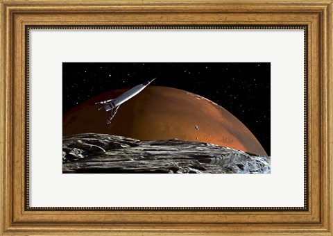 Framed Spaceship in Orbit over Mars Moon, Phobos Print