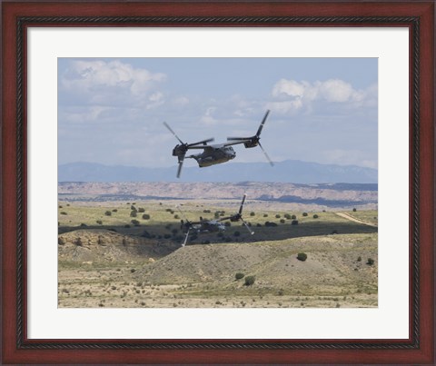 Framed Two CV-22 Osprey&#39;s Low Level Flying over New Mexico Print
