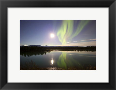 Framed Aurora Borealis with Full Moon over the Yukon River in Canada Print