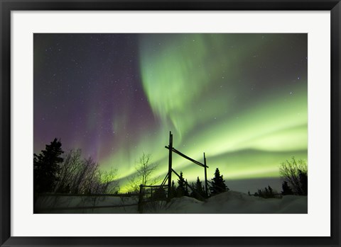 Framed Aurora Borealis over a Ranch, Whitehorse, Yukon, Canada Print