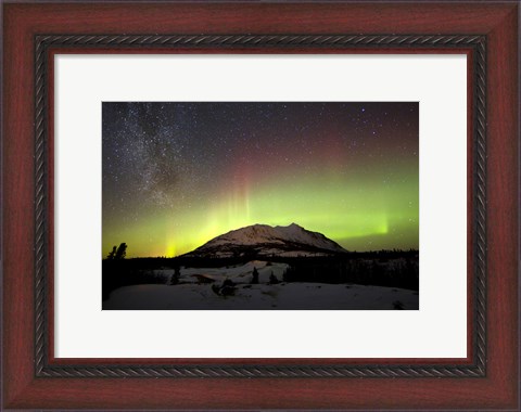 Framed Aurora Borealis and Milky Way over Carcross Desert, Canada Print