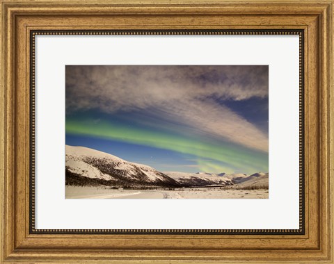 Framed Aurora Borealis with Moonlight over Ogilvie Mountains, Canada Print