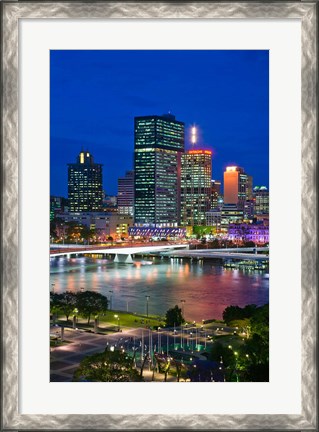 Framed Australia, Queensland, Brisbane, City Skyline  at night Print