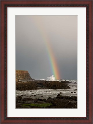 Framed New Zealand, South Island A rainbow arcs over Curio Bay Print