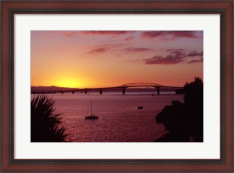 Framed Auckland Harbour Bridge and Waitemata Harbour at Dusk, New Zealand Print