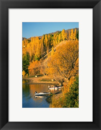 Framed Boats and Autumn Colours, Lake Dunstan, Central Otago, New Zealand Print
