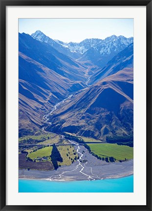 Framed Lake Pukaki and Whale Stream, Ben Ohau Range, South Island, New Zealand Print