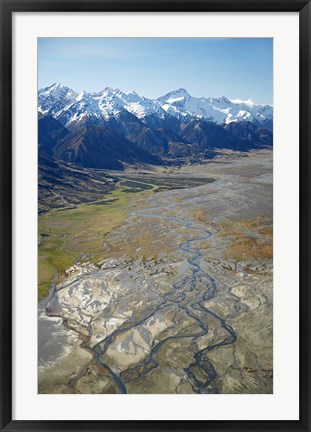 Framed Tasman River and Ben Ohau Range, near Mt Cook, South Canterbury, South Island, New Zealand Print