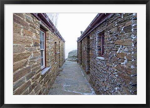 Framed Historic Mitchell&#39;s Cottage and Hoar Frost, Fruitlands, near Alexandra, Central Otago, South Island, New Zealand Print