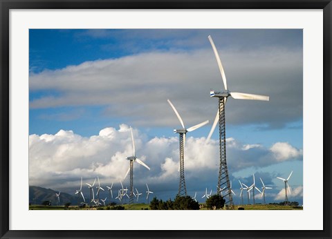 Framed Tararua Wind Farm, Tararua Ranges, near Palmerston North, North Island, New Zealand Print