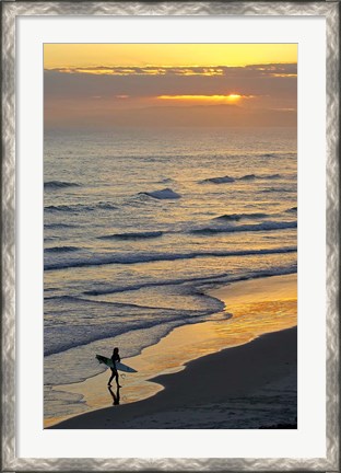 Framed Surfer at Blackhead Beach, South of Dunedin, South Island, New Zealand Print