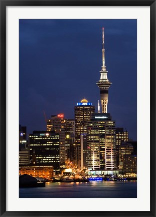 Framed City skyline at night, Auckland CBD, North Island, New Zealand Print