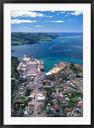 Framed Port Chalmers and Otago Harbor, Dunedin, New Zealand Print