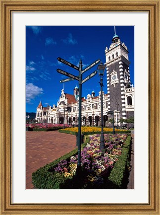 Framed Historic Railway Station building, Dunedin, New Zealand Print