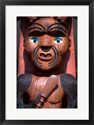 Framed Maori Carving on Arataki Visitors Centre, Waitakere Ranges, Auckland Print
