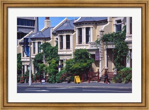 Framed Historic Terrace Houses, Stuart Street, Dunedin, New Zealand Print