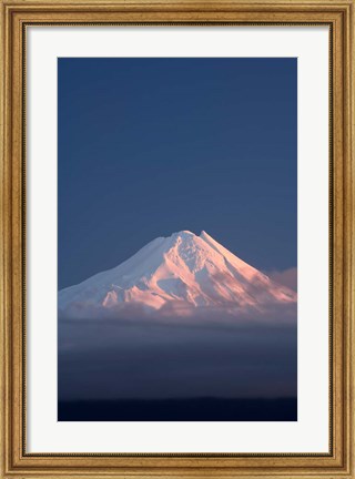 Framed Alpenglow on Mt Taranaki, North Island, New Zealand Print