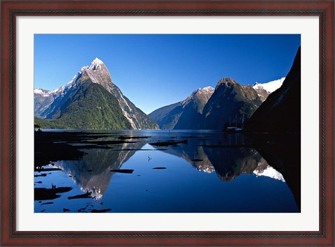Framed Mitre Peak &amp; Milford Sound, Fiordland National Park, New Zealand Print