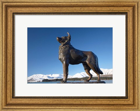 Framed New Zealand, South Island, Lake Tekapo, Sheep Dog Statue Print