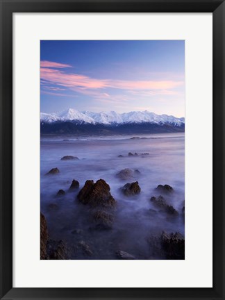 Framed New Zealand, South Island, Seaward Kaikoura Range, Waves Print
