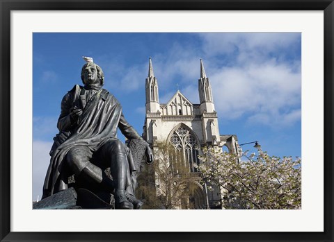 Framed Robert Burns Statue, and St Paul&#39;s Cathedral, Octagon, Dunedin, South Island, New Zealand Print