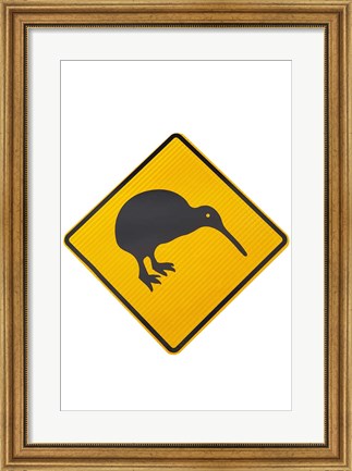 Framed Kiwi Warning Sign, New Zealand Print