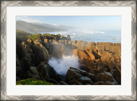 Framed New Zealand, Paparoa NP, Pankace Rocks blowhole Print