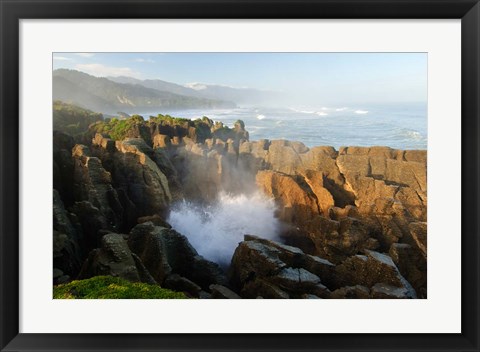 Framed New Zealand, Paparoa NP, Pankace Rocks blowhole Print