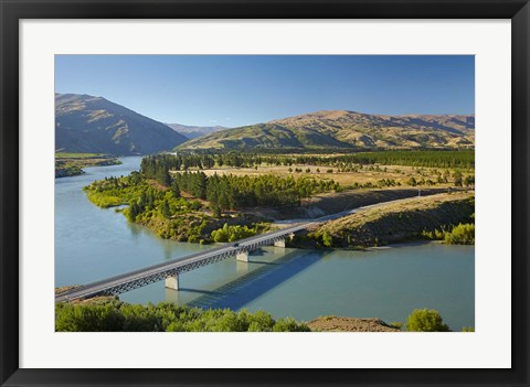 Framed Bannockburn Bridge and Kawarau Arm, Lake Dunstan, South Island, New Zealand Print