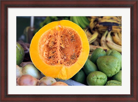 Framed Fresh vegetables and fruits at the local market in St John&#39;s, Antigua Print