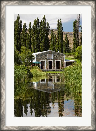 Framed shed and pond, Northburn Vineyard, Central Otago, South Island, New Zealand Print