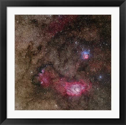 Framed Lagoon Nebula and Trifid Nebula in Sagittarius Print