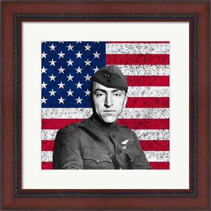 Framed Eddie Rickenbacker in front of the American flag Print