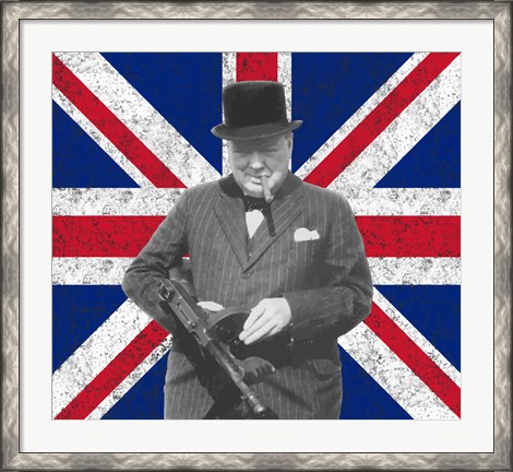 Framed Sir WInston Churchill with Union Jack Print