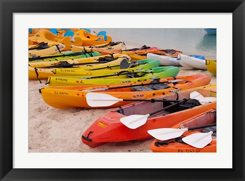 Framed Bahamas, Eleuthera, Princess Cays, beach kayaks Print